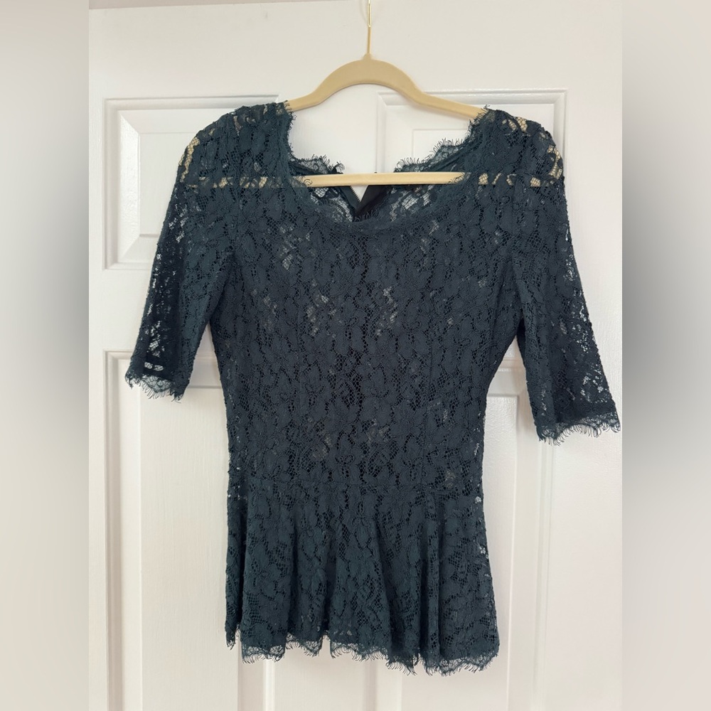 Aritzia Babaton Dark Teal Lace Peplum Blouse